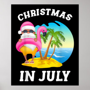 Poster Natal Em Julho Papais noeis Flamingo Piscina Verã