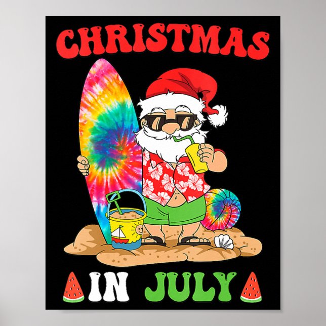 Poster Natal Em Julho Papais noeis Tie Dye Summer Surf Su (Frente)