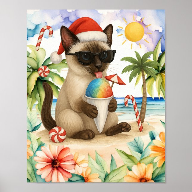Poster Natal em julho para amantes de gatos siameses (Frente)