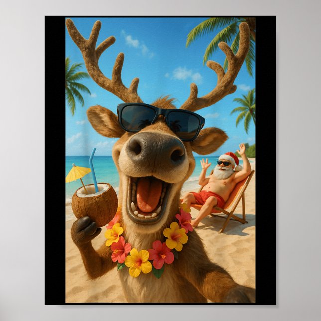 Poster Natal Em Julho - Reindeer Selfie Papais noeis Garo (Frente)
