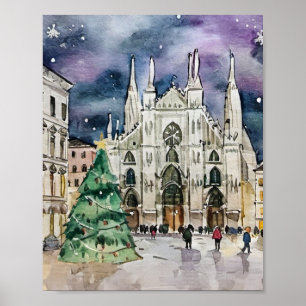 Poster Natal em Milão Itália Watercolor