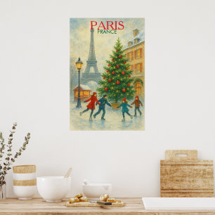 Poster Natal em Paris Arte Impressa – Torre Eiffel Invern