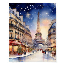 Natal em Paris Eiffel Tower Watercolor