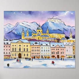 Poster Natal em Salzburg Austria Watercolor