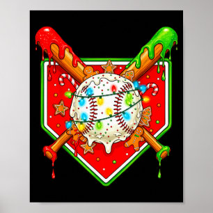 Poster Natal engraçado de beisebol sorvete gotejamento ho