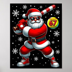 Poster Natal Engraçado de Softbol Legal Papai Noel 6 7 Me