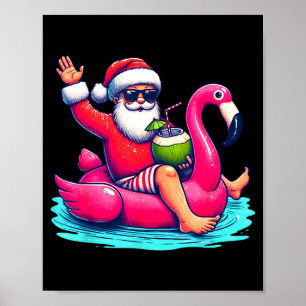 Poster Natal engraçado em julho flamingo flutuante verão 