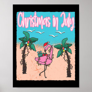 Poster Natal engraçado em julho Flamingo Praia Natal eu