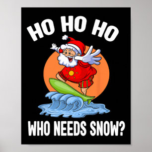 Poster Natal engraçado em julho Papai Noel surfando praia