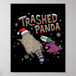 Poster Natal Engraçado Panda Guaxinim Destruído Fica Bêba
