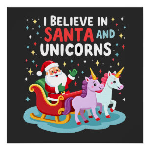 Pôster Natal Eu Acredito No Papai Noel E Unicórnios Diver