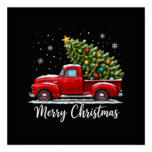 Pôster Natal Feliz Natal Caminhão Vermelho Árvore Homens