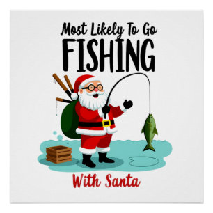 Pôster Natal Feliz Natal Para Presente Pesca Papai Noel (