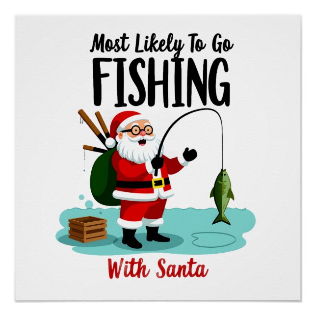 Pôster Natal Feliz Natal Para Presente Pesca Papai Noel ( (Frente)
