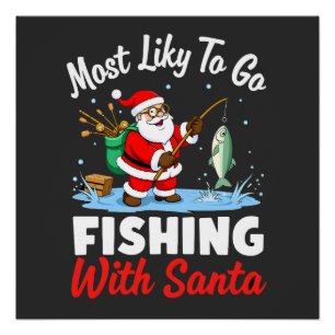 Pôster Natal Feliz Natal Para Presente Pesca Papai Noel (