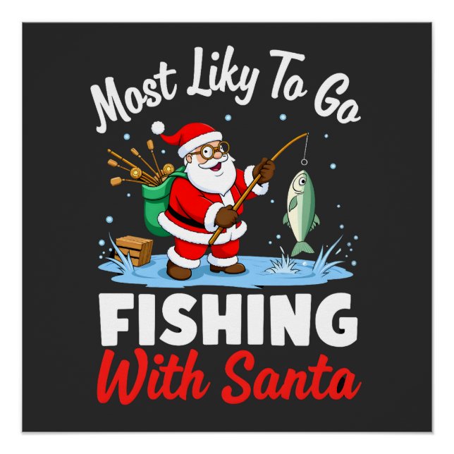 Pôster Natal Feliz Natal Para Presente Pesca Papai Noel ( (Frente)