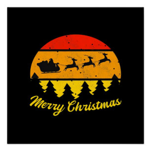 Pôster Natal Feliz Vintage Clássico Pôr do Sol Retro