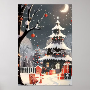 Poster Natal Feliz Vintage Neve