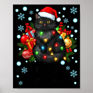 Poster Natal Fofo Meowy Gato Preto Chapéu do Papai Noel N