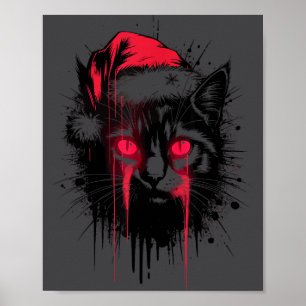 Poster Natal Gótico Nge Horror Gato Chapéu de Papai Noel