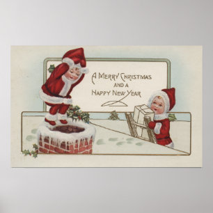 Pôster Natal GreetingLittle KidsChimney