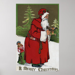 Pôster Natal GreetingSanta com cavalo de madeira