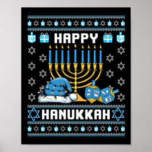 Poster Natal Hanukkah Ugly Pajama Santa Hat Chanukah