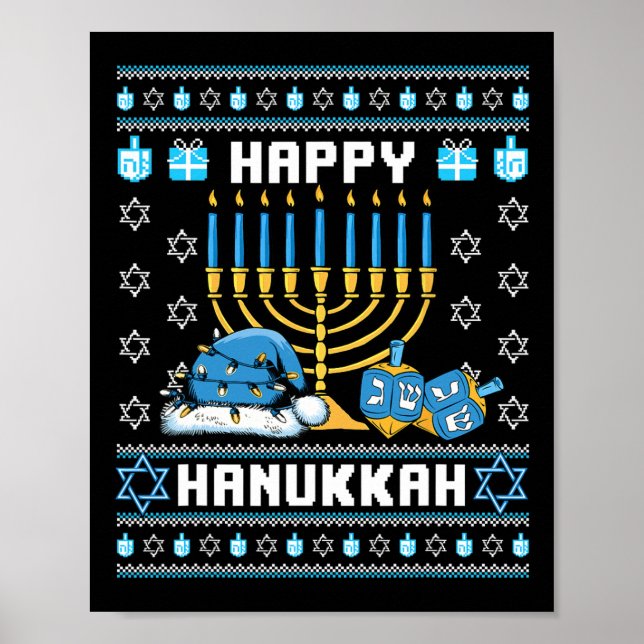 Poster Natal Hanukkah Ugly Pajama Santa Hat Chanukah (Frente)