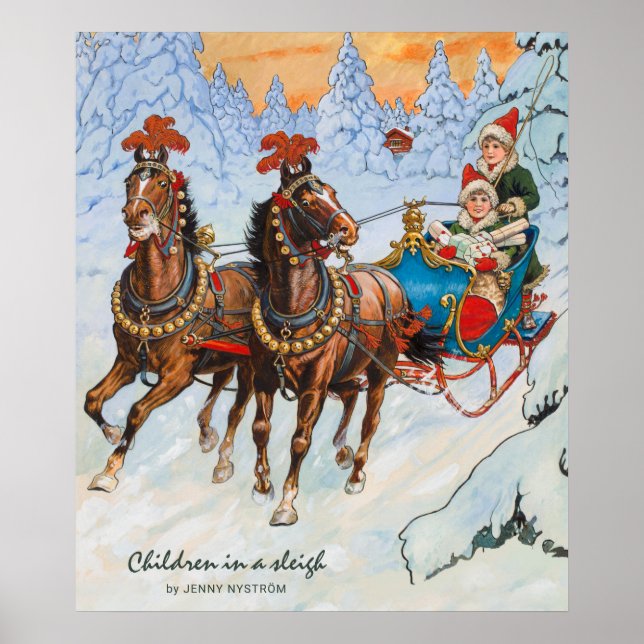 Poster Natal Jenny Nyström Dashing através da neve (Frente)