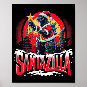 Poster Natal Kaiju Santazilla Monstro Japonês Dinossa