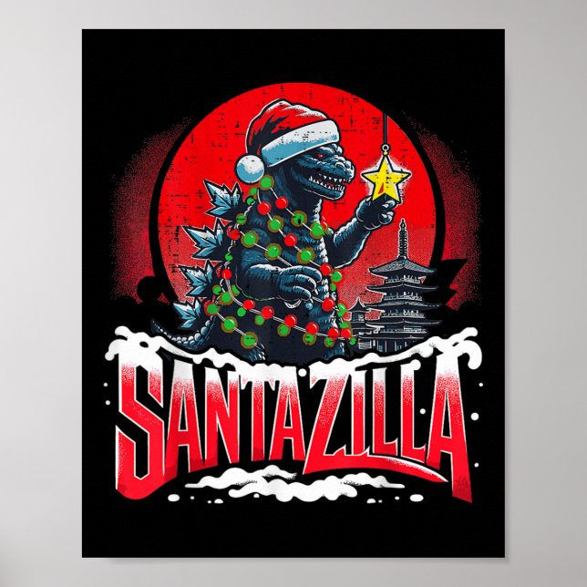Poster Natal Kaiju Santazilla Monstro Japonês Dinossa (Frente)