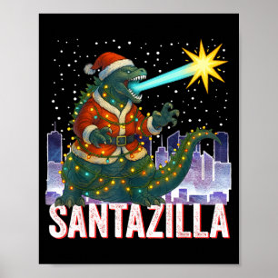 Poster Natal Kaiju Santazilla Monstro Japonês Dinossauro