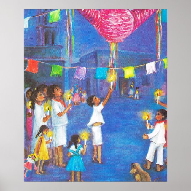 Poster Natal mexicano, Crianças e Pinatas (Frente)