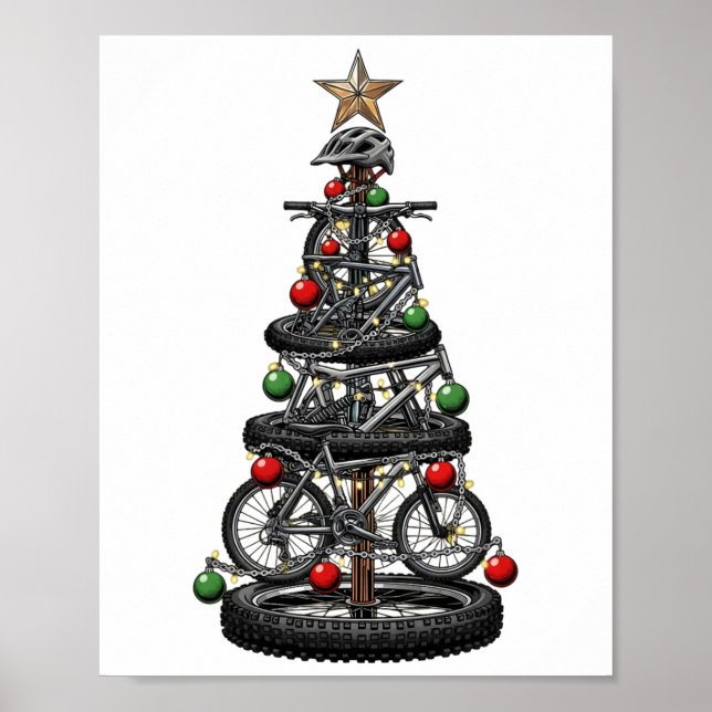Poster Natal Mtb Mountain Biking Árvore Natal Divertido H (Frente)