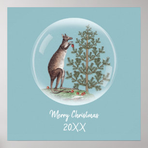 Poster Natal na Austrália com neve e canguru