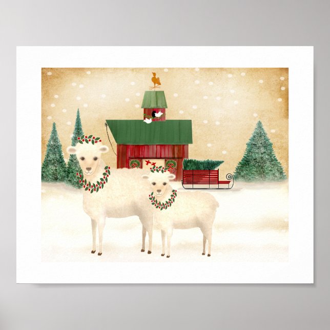 Pôster Natal na Fazenda de Ovinos adicione seu próprio te (Frente)