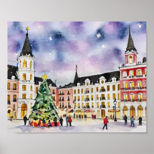 Poster Natal na Madri Espanha Watercolor