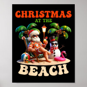 Poster Natal Na Praia Xmas Em Julho Boneco de Neve Flamin