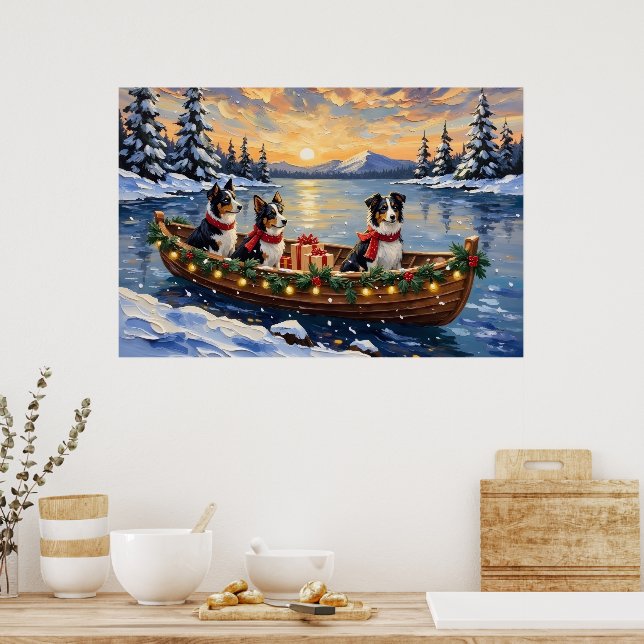 Poster Natal no barco com Border Collie (Cozinha)