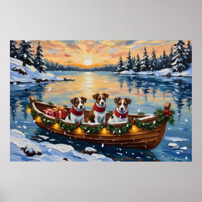Poster Natal no barco de férias com Jack Russell Terrier (Frente)