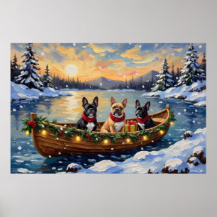 Poster Natal no Barco do Bulldog Francês no Natal