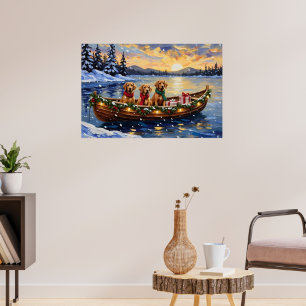 Poster Natal no barco do Chesapeake Bay Retriever no feri