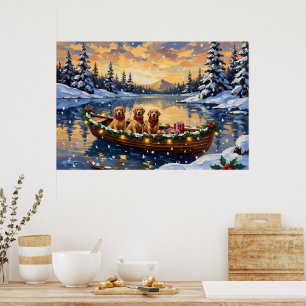 Poster Natal no barco do Golden Retriever