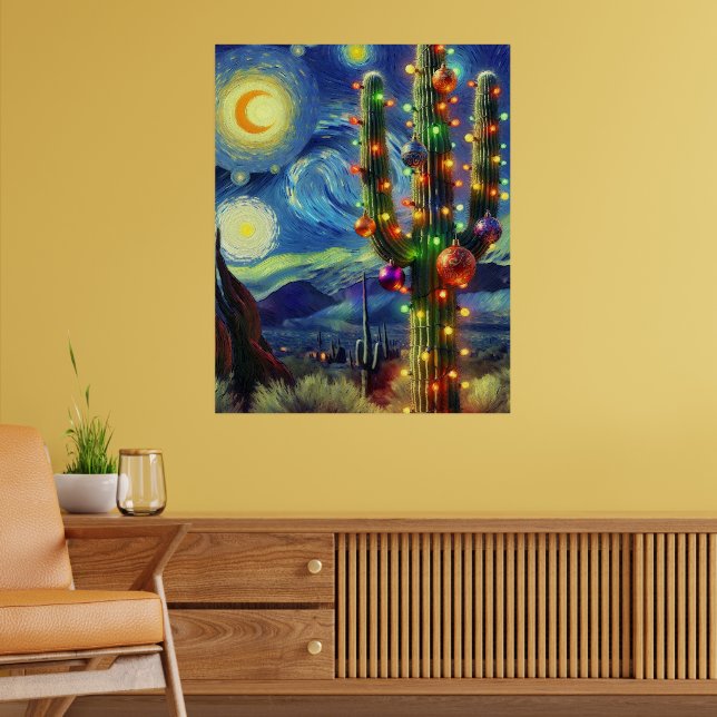Poster Natal no Desert Saguaro Cactus Blue Green (Sala de Estar 2)