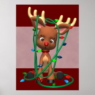 Pôster Natal o feriado cheirado vermelho P da rena