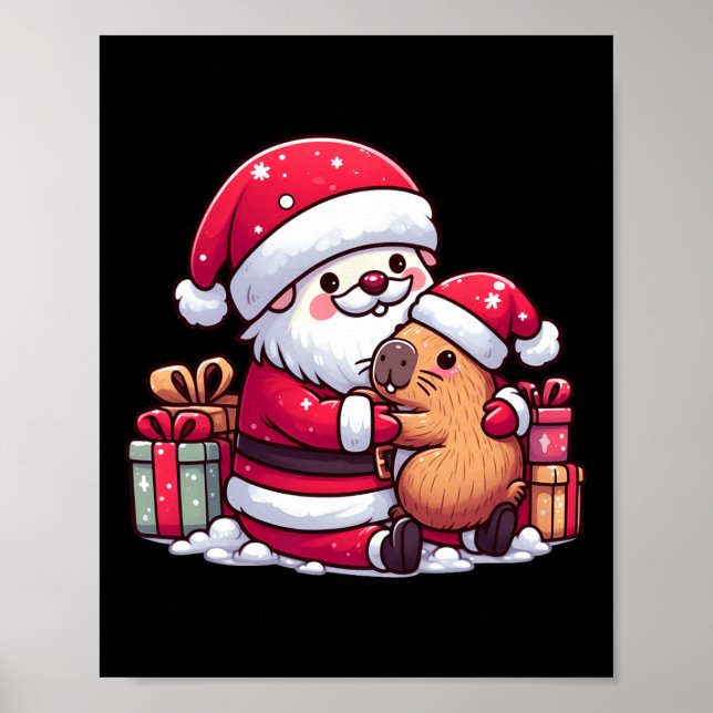 Poster Natal Papai Noel Abraçando Capybara Cuta Com S (Frente)