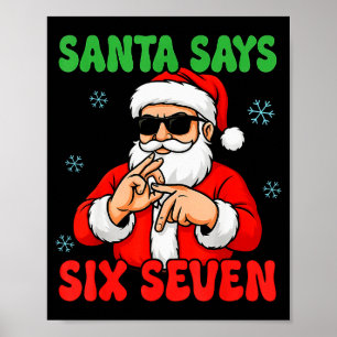 Poster Natal Papai Noel Diz Seis Sete Sinal de Mãos Engra