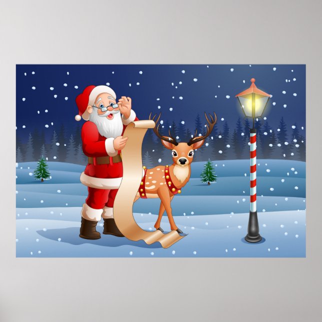 Poster Natal Papai Noel E Reindeer (Frente)