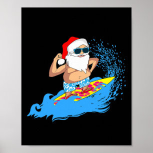 Poster Natal Papai Noel Havaiano Surfando Verão Surf