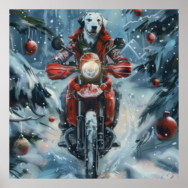 Poster Natal para Motocicletas de Cachorro Dalmático (Frente)
